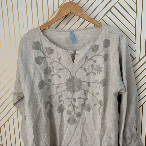 Homefrocks Linen Embroidered blouse tunic top  Lagenlook floral flowers boho 8 - Picture 3 of 10
